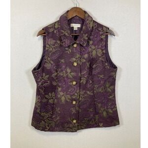 Christopher & Banks Womens Purple Floral Brocade Vest Size L